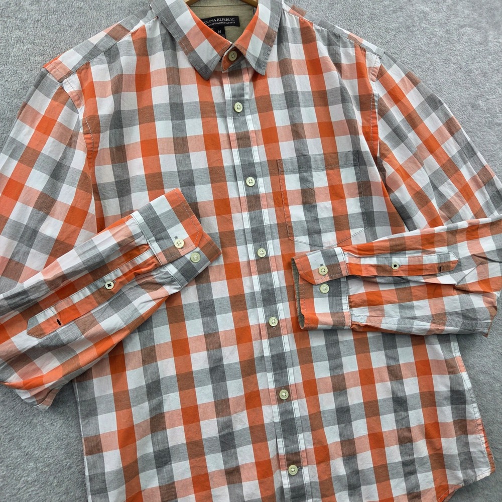 BANANA REPUBLIC Preppy TAILORED SLIM FIT Plaid Button Down Shirt Mens M Orange